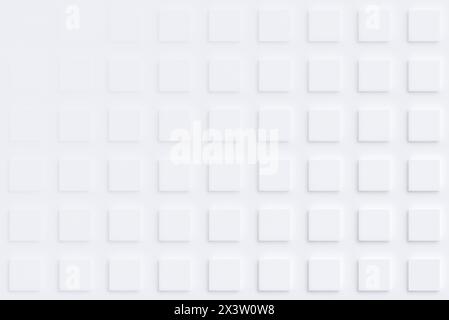Fading pattern of modern white evenly spaced squares on white with 3d effect or shadow. Abstract high resolution geometric background with copy space. Stock Photo