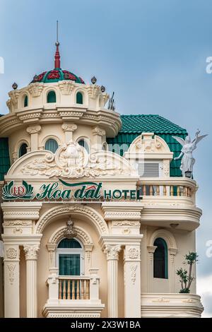 Hotels in the Da Lat city Vietnam. Hoa Dat Hotel facade on a sunny summer day. Da Lat is a popular touristic destination Travel photo-April 17,2024-St Stock Photo