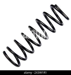 Car spare part. Large metal spring on white background. cushioning spring over white background, auto spare parts. automotive suspension springs on a Stock Photo