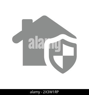 Home security or insurance icon. House and shield symbol. Stock Vector