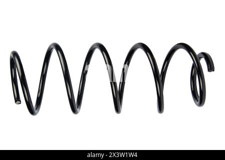 Car spare part. Large metal spring on white background. cushioning spring over white background, auto spare parts. automotive suspension springs Stock Photo