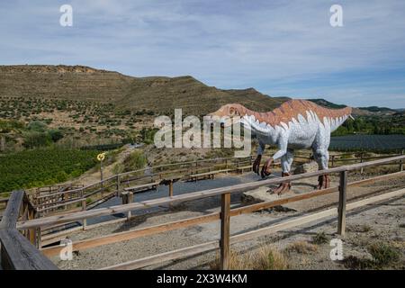 reproduccion a tamaño natural de un dinosaurio Baryonyx, Yacimiento de icnitas de La era del Peladillo, Igea, La Rioja , Spain, Europe Stock Photo