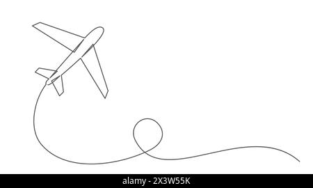 Airplane One line drawing isolated on white background Stock Vector