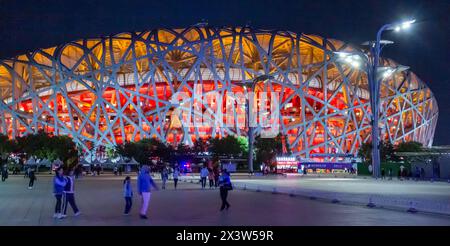 Panoramic night view of the Olympic National stadium in Beijing, China Stock Photo