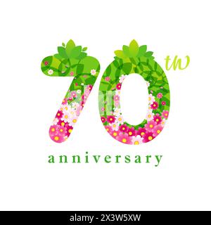 Happy 70th anniversary greetings. Up to 70 percent off sale label template. Shopping gift card concept. Vector clipart with clipping mask. Decorative Stock Vector