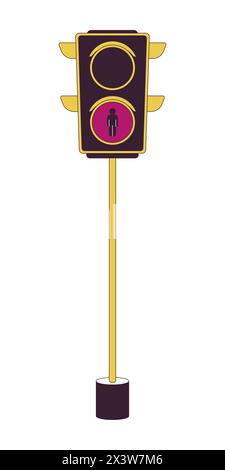 Traffic lights with stop symbol 2D linear cartoon object Stock Vector