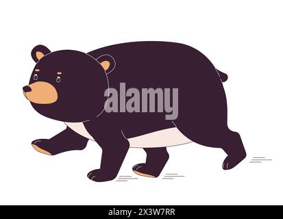 Fat bear running 2D linear cartoon character Stock Vector