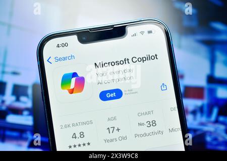 New Delhi, India 28 April 2024 :- New Delhi, India 28 April 2024:- Copilot app on smartphone developed by microsoft Stock Photo