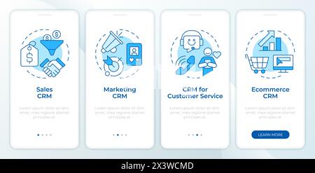 CRM system types blue onboarding mobile app screen Stock Vector