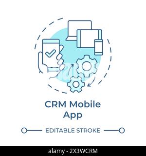 CRM mobile app soft blue concept icon Stock Vector