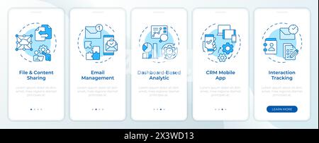 CRM organizational benefits blue onboarding mobile app screen Stock Vector