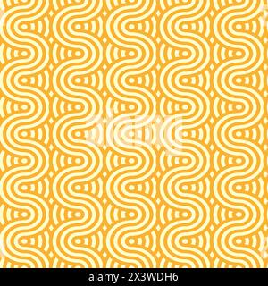 Yellow ramen pasta noodles pattern. Vector seamless tile background, featuring intertwined macaroni or spaghetti strands and wavy ornament, Wallpaper Stock Vector