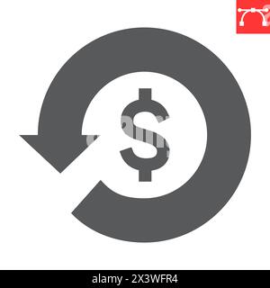 Refund glyph icon, payment method and finance, cashback vector icon, vector graphics, editable stroke solid sign, eps 10. Stock Vector