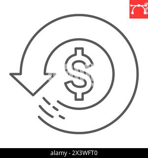 Refund line icon, payment method and finance, cashback vector icon, vector graphics, editable stroke outline sign, eps 10. Stock Vector