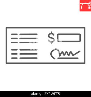 Cheque line icon, payment method and finance, checkbook vector icon, vector graphics, editable stroke outline sign, eps 10. Stock Vector