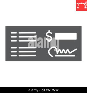Cheque glyph icon, payment method and finance, checkbook vector icon, vector graphics, editable stroke solid sign, eps 10. Stock Vector