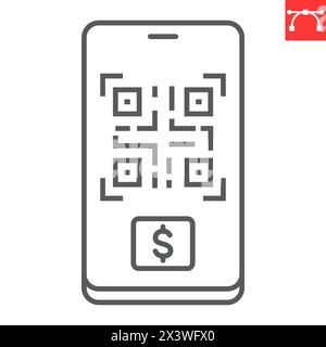 QR code payment line icon, mobile pay and finance, qr code on the smartphone vector icon, vector graphics, editable stroke outline sign, eps 10. Stock Vector