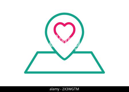 wedding location icon. map with heart. icon related to wedding. line icon style. wedding element illustration Stock Vector