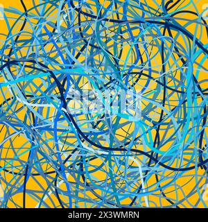Vector background with moving blue lines. Bright blue curves lines on yellow background. Stock Vector