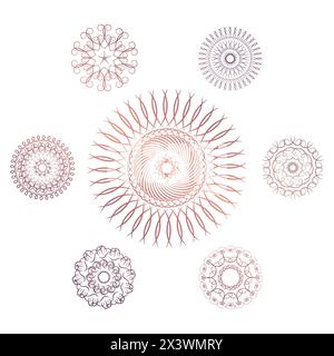 Set of seven geometric circular elements. Vector monogram on white background. Vector illustration Stock Vector