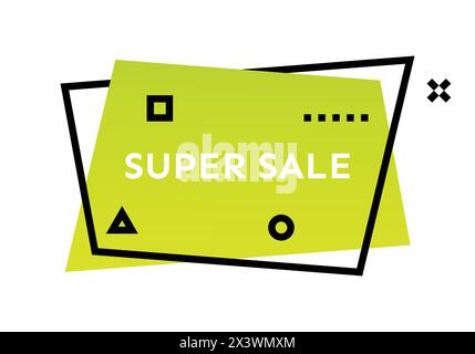 Super sale green geometric trendy banner.  Modern gradient shape with promotion text. Vector illustration. Stock Vector