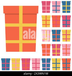 Collection of twenty multi colored gift boxes. Vector illustration Stock Vector