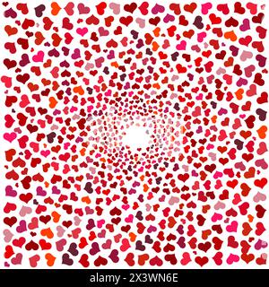 Abstract background with red hearts. Swirling red hearts on a white background. Vector valentine and wedding illustration. Stock Vector