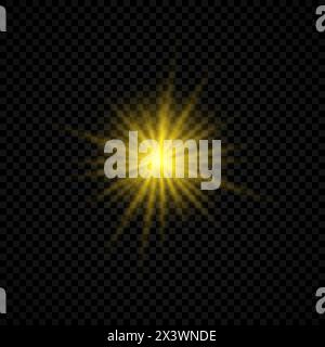 Light effect of lens flares. Yellow glowing lights starburst effects with sparkles on a transparent background. Vector illustration Stock Vector