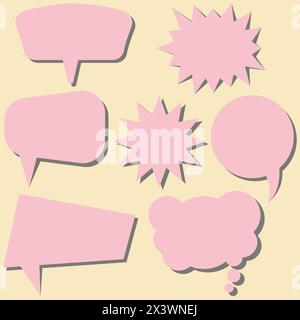 Set of pink speech bubbles without phrases on yellow background. Vector illustration. Stock Vector