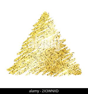 Golden paint hand drawn glittering triangle on a white background. Background with gold sparkles and glitter effect. Empty space for your text.  Vecto Stock Vector