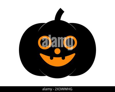 Black and orange silhouette of smiling Halloween pumpkin. Illustration. Jack-o-lantern. Isolated on white surface. Concept of Halloween, festive decor, autumn celebration, October tradition. Icon. Stock Vector