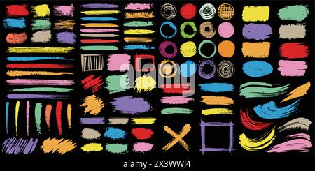 Set of colorful  vector hand painted brush strokes, lines, Artistic brushes. Stock Vector