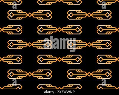 Geometric seamless pattern in line art style. Art deco geometric pattern of golden lines on a black background. Vintage linear style. Design for wallp Stock Vector
