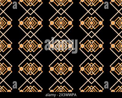 Geometric seamless pattern in line art style. Art deco geometric pattern of golden lines on a black background. Vintage linear style. Design for wallp Stock Vector