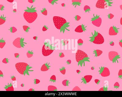 Seamless pattern with red strawberry on pink background. Drawing of strawberries in a minimalist style. Strawberry design for wallpaper, wrapping pape Stock Vector
