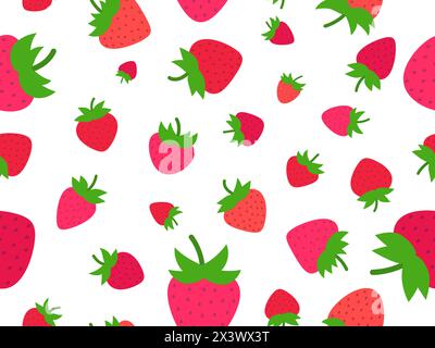 Seamless pattern with red strawberry on white background. Drawing of strawberries in a minimalist style. Strawberry design for wallpaper, wrapping pap Stock Vector