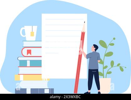 Creative copywriting. Man thinking about new article or social media post. Creativity, education or news maker. Freelance autor recent vector scene Stock Vector