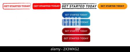 get started today rectangle circle stamp and button sign for join promotion begin Stock Vector