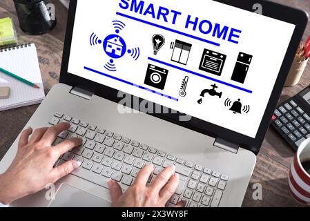 Smart home concept shown on a laptop screen Stock Photo