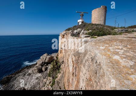 Faro de Torre d en Beu, Cala Figuera, Santanyi, Mallorca, Balearic Islands, Spain Stock Photo