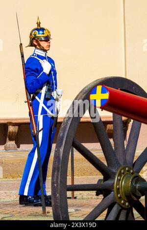 Europe, Scandinavia, Sweden. Stockholm. Gamla Stan district. Royal palace. Swedish guard in blue uniform Stock Photo