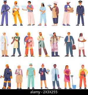 Different profession occupations. Various job professional occupation, cartoon people characters in uniform servant workers, labor day or hr employment recent vector illustration of job occupation Stock Vector