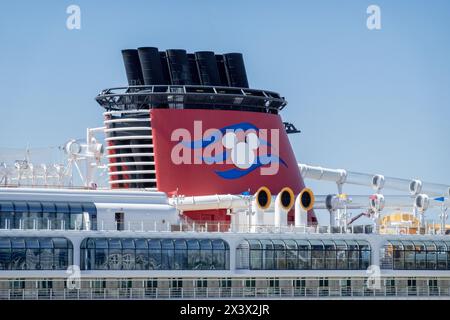 Disney Dream Cruise Ship Funnel Smoke Stack Close Up With Disney Cruise Lines Logo Stock Photo