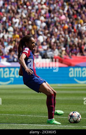 Barcelona, Spain. 20th Apr, 2024. Salma Paralluelo in action during the Uefa Women's Champions League match between FC Barcelona and Chelsea FC at the Stock Photo
