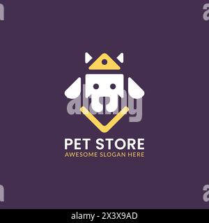 Dog house pet store logo hipster retro vintage vector illustration. Square dog as pet store brand identity template. Stock Vector
