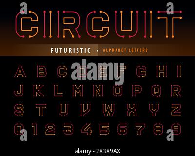 Vector of Circuit Alphabet Letters and numbers, Future Techno stylized fonts, Minimal Futuristic Letters set for sci-fi, Technology, digital, Geometri Stock Vector