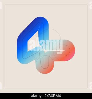 Vector illustration. abstract composition of blue and red shapes that loop and overlap, with dotted lines suggesting geometric construction Stock Vector
