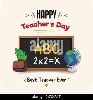Happy Teacher's Day Elegant Social Media Post with Board & Educational Elements Vector Illustration Stock Vector