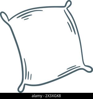 Pillow doodle sketch style vector graphic. Cute square sleeping pillow ink line illustration, isolated object Stock Vector