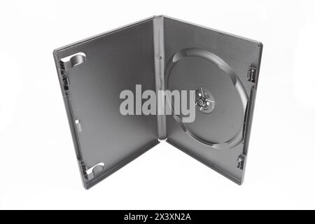 Isolated closeup of empty DVD case on white background Stock Photo